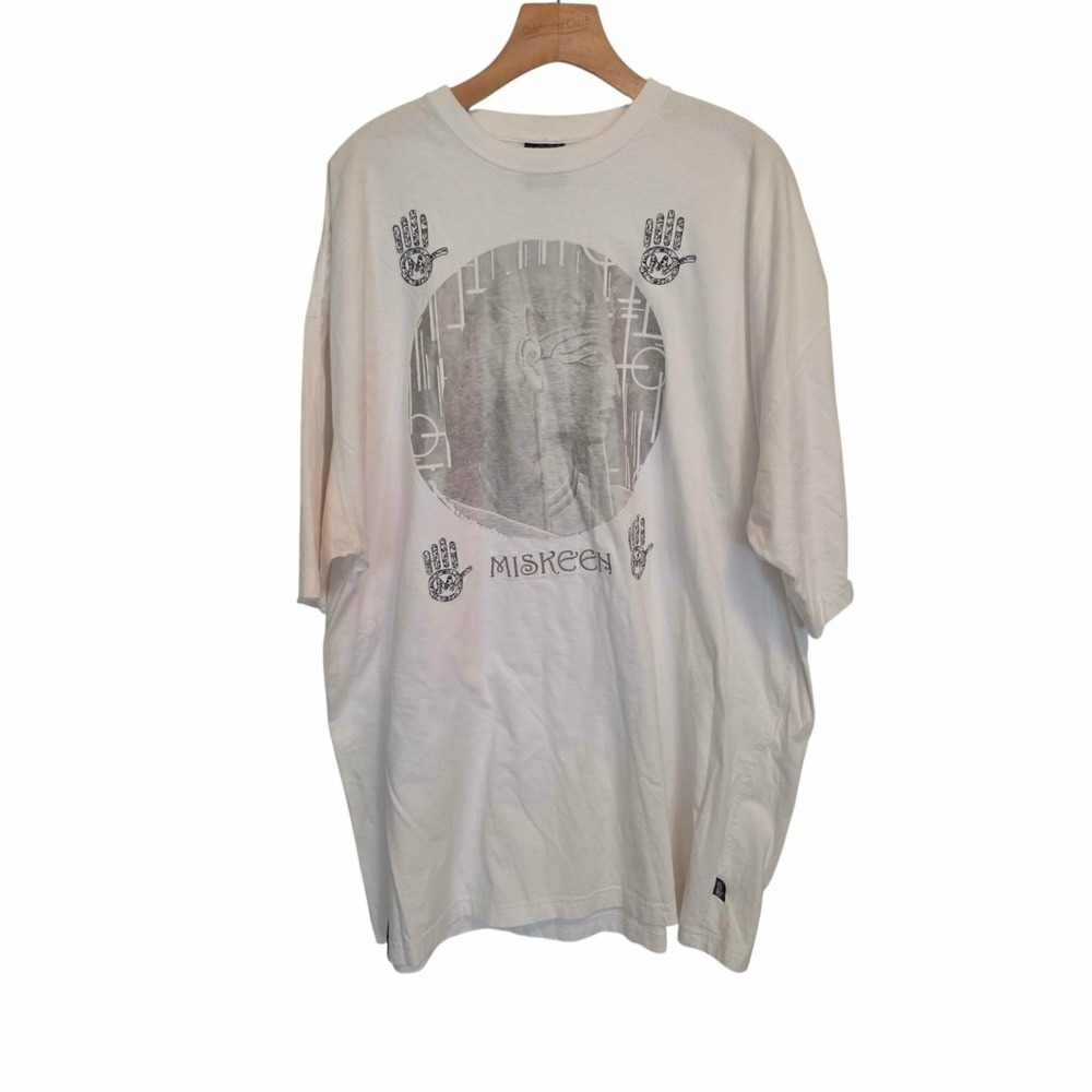 Vintage Miskeen T-Shirt Egyptian Graphic Urban Hip-Hop Streetwear White 3XL